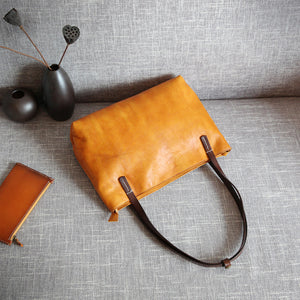 YAAGLE Brief Women Real Leather Contrast Color Handbag Tote YGBR6002 - YAAGLE.com
