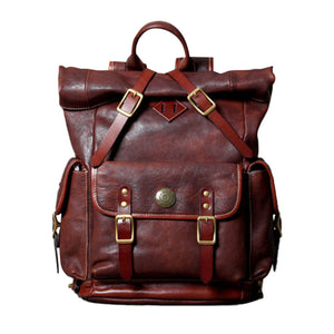 Unisex Fashion Multi-pockets Tanned Leather Travel Backpack YGJWM982 - YAAGLE.com