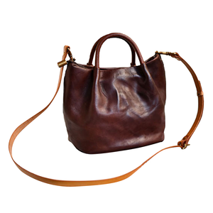 YAAGLE Women Classic Tanned Cowhide Bucket Handbag YG370 - YAAGLE.com