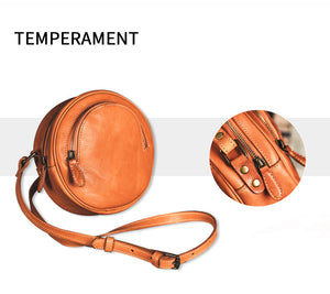 YAAGLE Women Personalized Tanned Leather Round Shoulder Bags YG7120 - YAAGLE.com