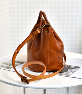 YAAGLE Women Classic Tanned Cowhide Bucket Handbag YG370 - YAAGLE.com