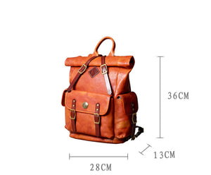 Unisex Fashion Multi-pockets Tanned Leather Travel Backpack YGJWM982 - YAAGLE.com