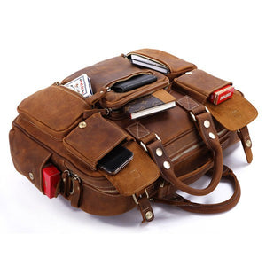 YAAGLE Multi-pockets Real Leather Hand Briefcase for Men YG7028 - YAAGLE.com