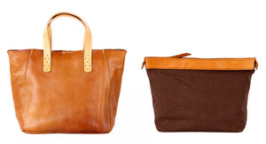 YAAGLE  Simple Style Women Tanned Leather Handbag Tote YG9671 - YAAGLE.com