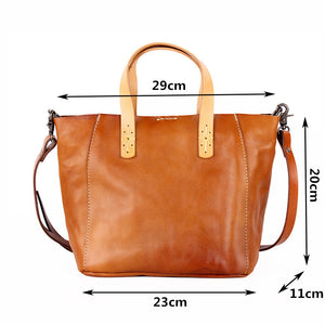 YAAGLE  Simple Style Women Tanned Leather Handbag Tote YG9671 - YAAGLE.com