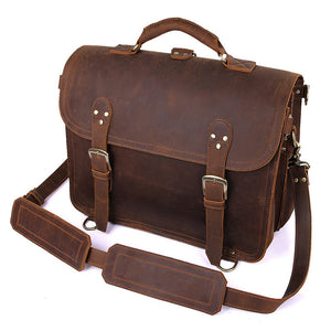 YAAGLE Men's Crazy Horse Leather Business Briefcase Flap Handbag YG7161 - YAAGLE.com