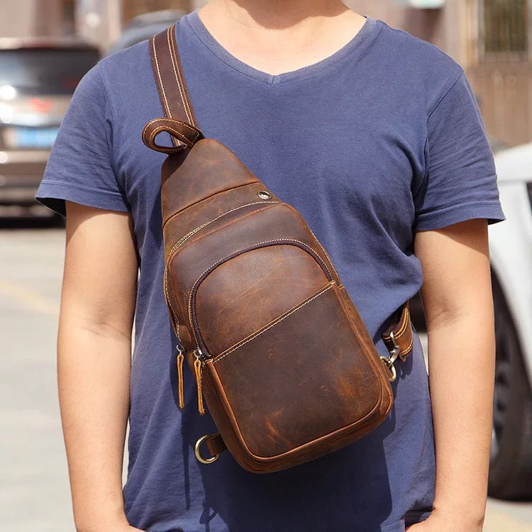 Full Grain Leather Sling Bag / Chest Bag / Leather Sling Bag