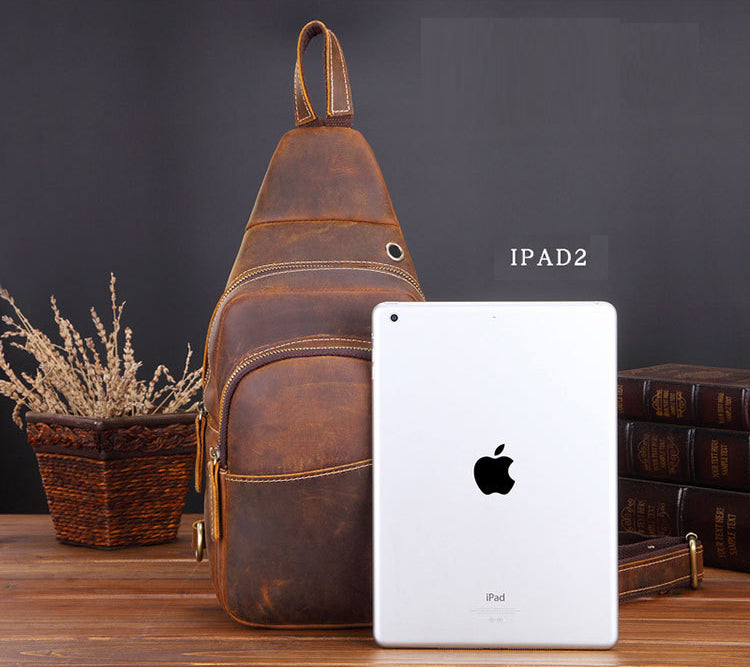 classic sling leather backpack Vintage Full Grain Leather Small Sling Backpack Crossbody Summer Bag Y – YAAGLE.com