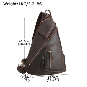 YAAGLE Mens Crazy Horse Leather Sling Chest BackPack USB Charging Sports Crossbody Bag YG5115 - YAAGLE.com