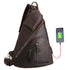 YAAGLE Mens Crazy Horse Leather Sling Chest BackPack USB Charging Sports Crossbody Bag YG5115