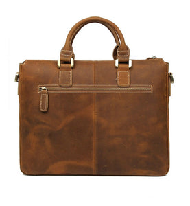 YAAGLE Men's Vintage Crazy Horse Leather Zipper Business Handbag YG7113 - YAAGLE.com