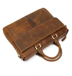 YAAGLE Men's Vintage Crazy Horse Leather Zipper Business Handbag YG7113 - YAAGLE.com