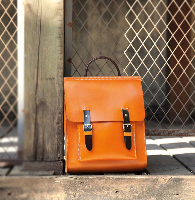 bright yellow leather backpack YAAGLE Unisex Bright Contrast Color Tanned Leather Backpack YGBR6026 – YAAGLE.com
