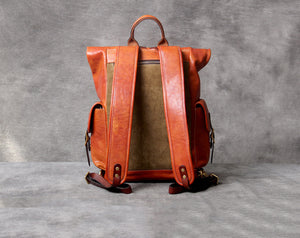 Unisex Fashion Multi-pockets Tanned Leather Travel Backpack YGJWM982 - YAAGLE.com