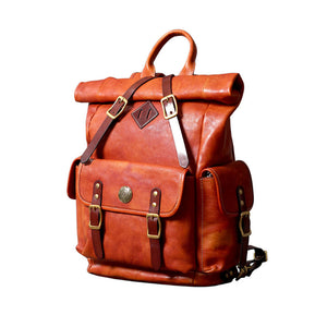 Unisex Fashion Multi-pockets Tanned Leather Travel Backpack YGJWM982 - YAAGLE.com
