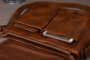 YAAGLE Men's Tanned Leather Business Briefcase Messenger Bag YG9042 - YAAGLE.com