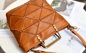 YAAGLE Women Tanned Leather Asymmetric Patchwork Handbag YG375 - YAAGLE.com
