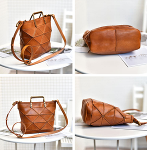 YAAGLE Women Tanned Leather Asymmetric Patchwork Handbag YG375 - YAAGLE.com