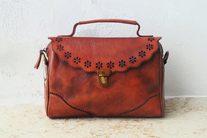YAAGLE Women Vintage Tanned Leather Flap Shoulder Bag Tote YGPD2099 - YAAGLE.com