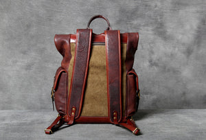 Unisex Fashion Multi-pockets Tanned Leather Travel Backpack YGJWM982 - YAAGLE.com