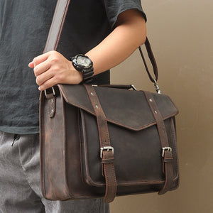 YAAGLE Vintage Crazy Horse Leather Business Briefcase YG7377R - YAAGLE.com