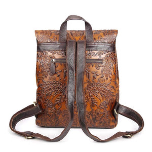 YAAGLE Vintage Embossed Genuine Leather Backpack Women First Layer Cowhide Bag Large Capacity Knapsack Computer Backpack YG7666 - YAAGLE.com