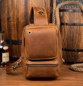 Vintage Full Grain Leather Small Sling Backpack YG1121 - YAAGLE.com
