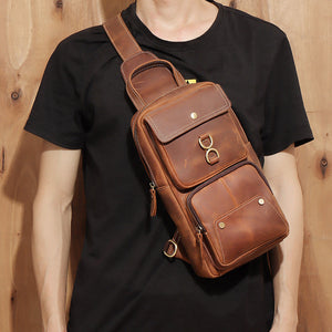 YAAGLE Men Cross Chest Leather Sling Bag with 2 pocket YG20729