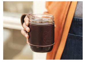 YAAGLE Handcrafted HORWEEN CXL Leather Glass Mason Jar Sleeve Handle Holder Grip Mug Cozy  for 16 oz. Ball Jars YG7650