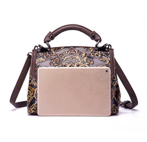 YAAGLE Women Genuine Leather handbags Ladies Embossed Shoulder Bag /Crossbody Bag YG6650