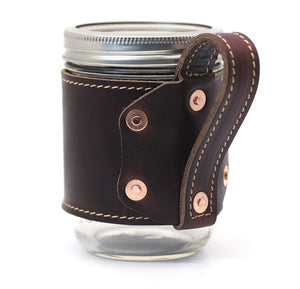 YAAGLE Handcrafted HORWEEN CXL Leather Glass Mason Jar Sleeve Handle Holder Grip Mug Cozy  for 16 oz. Ball Jars YG7650