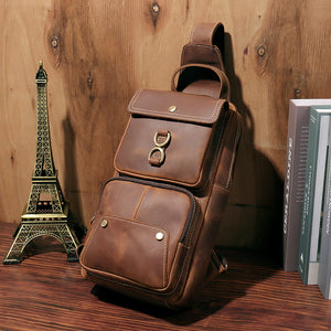 YAAGLE Men Cross Chest Leather Sling Bag with 2 pocket YG20729