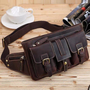 YAAGLE Men's Vintage Genuine Leather Sling Waist Bags Shoulder Customize Funny Pack Leather YG5365 - YAAGLE.com