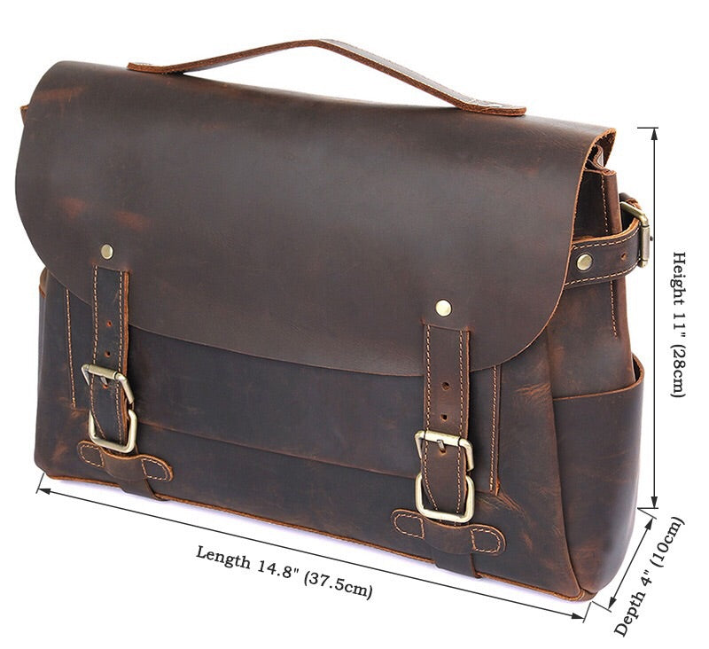 15'' Genuine Leather Men Messenger Bag Laptop Bag Crossbody Bag 1053L