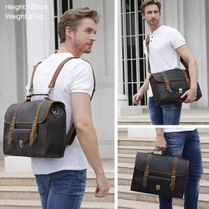 YAAGLE Men's Vintage Leather backpack Satchel Convertible Casual Outdoor Travel School Table Case Multi-Purpose 15.6 Inch Laptop Bag YG7711 - YAAGLE.com
