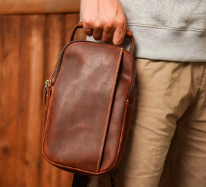 Vintage Full Grain Leather Small Sling Backpack