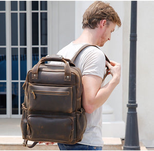 YAAGLE Men Brown Vintage Genuine Cow Leather 15 Inch Laptop Backpack YG8814 - YAAGLE.com