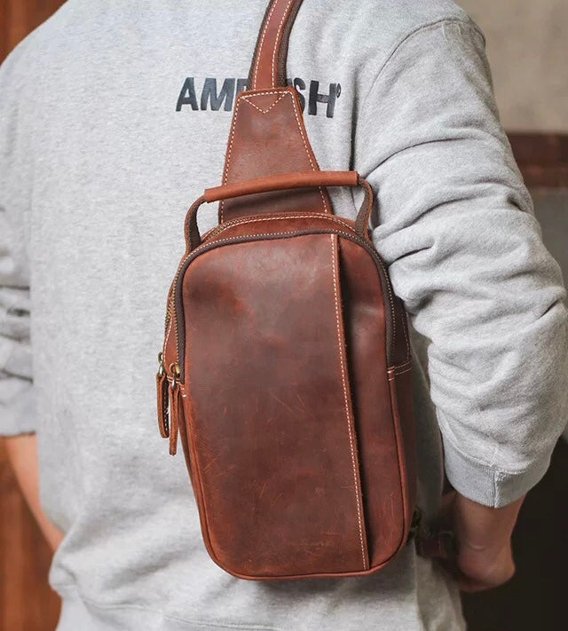 Leather Small Sling Bag for Men