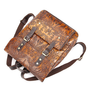 YAAGLE Vintage Embossed Genuine Leather Backpack Women First Layer Cowhide Bag Large Capacity Knapsack Computer Backpack YG7666 - YAAGLE.com