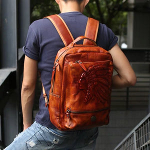 YAAGLE Mens' Unique Large Capacity Tanned Leather Travel Business Backpack YG0829