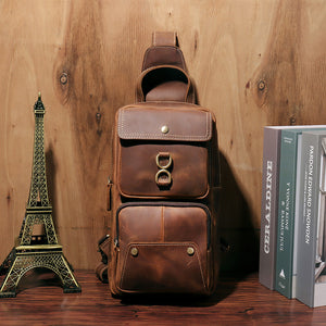 YAAGLE Men Cross Chest Leather Sling Bag with 2 pocket YG20729