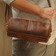 Vintage Crazy Horse Leather Men Barrel-shaped Crossbody Bag Genuine Leather Pillow Sling Beg