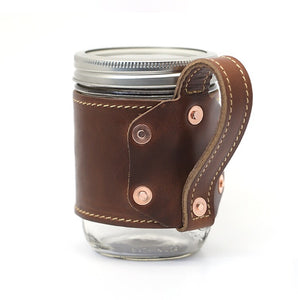 YAAGLE Handcrafted HORWEEN CXL Leather Glass Mason Jar Sleeve Handle Holder Grip Mug Cozy  for 16 oz. Ball Jars YG7650