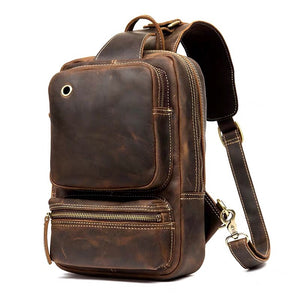 Vintage Full Grain Leather Small Sling Backpack YG1121 - YAAGLE.com