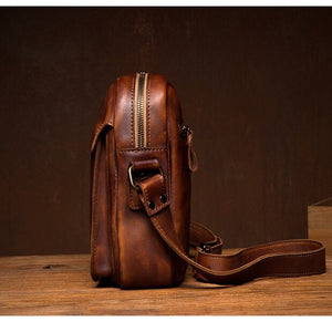 YAAGLE vintage crazy horse genuine cowhide leather sling bag YG5885 - YAAGLE.com