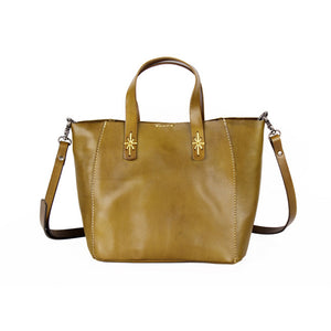 YAAGLE  Simple Style Women Tanned Leather Handbag Tote YG9671 - YAAGLE.com