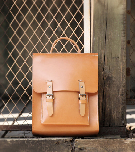 YAAGLE Unisex Bright Contrast Color Tanned Leather Backpack YGBR6026 –