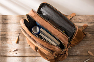 YAAGLE Men's Multi-pockets Crazy Horse Leather 17 inch Travel Backpack YG2010 - YAAGLE.com