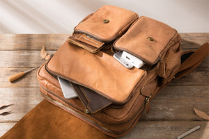 YAAGLE Men's Multi-pockets Crazy Horse Leather 17 inch Travel Backpack YG2010 - YAAGLE.com