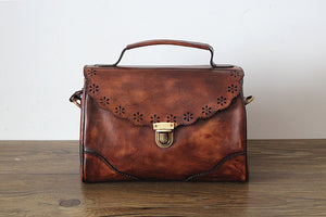 YAAGLE Women Vintage Tanned Leather Flap Shoulder Bag Tote YGPD2099 - YAAGLE.com